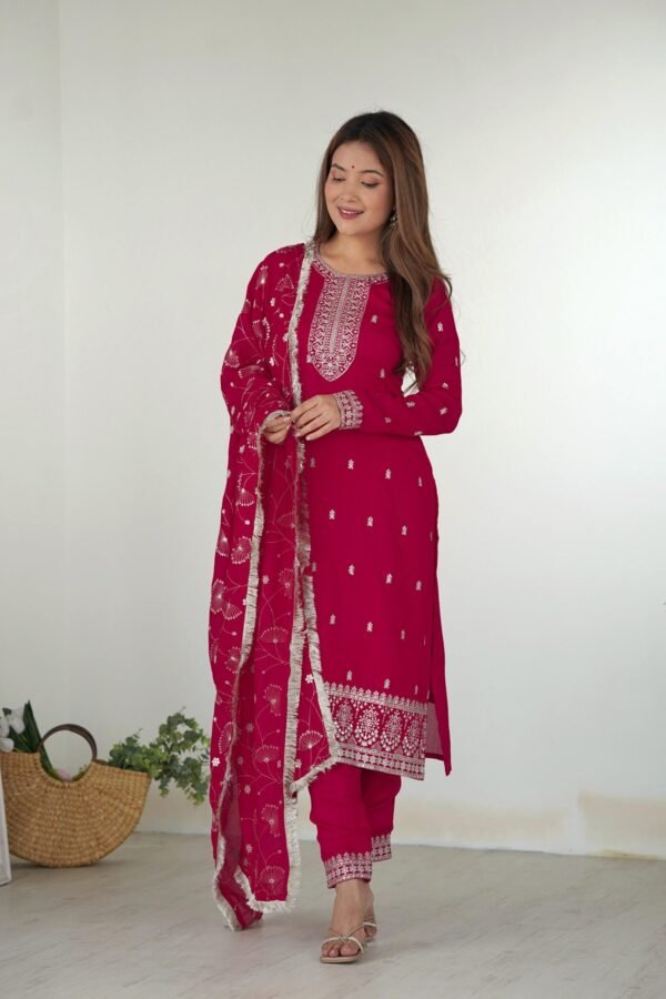 Rani Pink Straight Fit Kurta with Dupatta Set