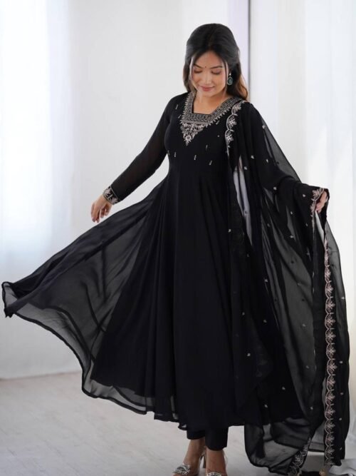 Black Georgette Embroidered Anarkali Suit Set