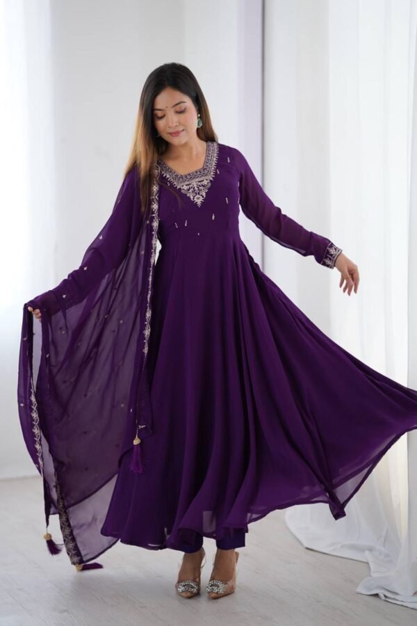 Purple Georgette Embroidered Anarkali Suit Set