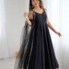 Black Color Sleeveless Roman Silk Chanderi Anarkali Suit
