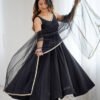 Black Color Sleeveless Roman Silk Chanderi Anarkali Suit