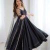 Black Color Sleeveless Roman Silk Chanderi Anarkali Suit