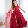 Maroon Roman Silk Anarkali Suit Set