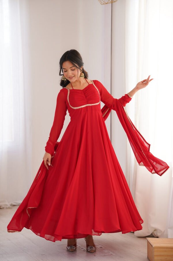 Red Color Fully Flared Anarkali Gown with Dupatta
