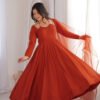 Rust Orange Roman Silk Chanderi Anarkali Suit with 4+ Meter Flair