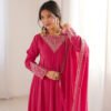 Rani Pink Roman Shimmer Silk Fully Flare Anarkali Set
