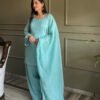 Cute Teal Crunchy Silk Farshi Salwar Suit