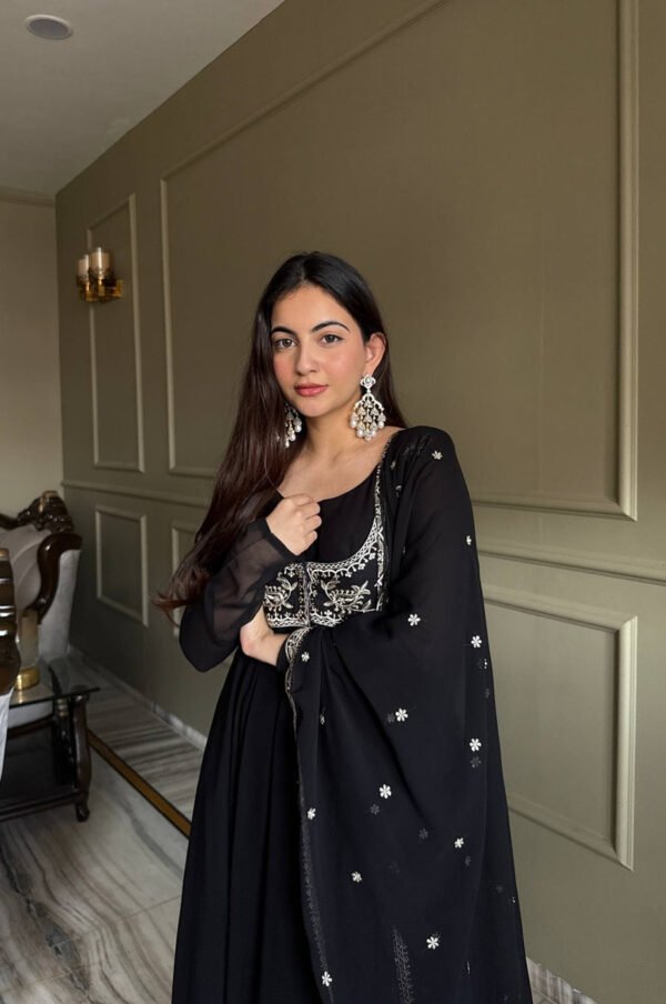 Jacket Style Black Anarkali Suit Set – Party Wear Georgette Anarkali Dress for Women