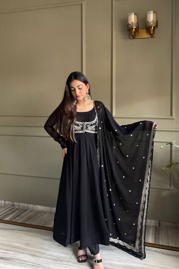 Jacket Style Black Anarkali Suit Set – Party Wear Georgette Anarkali Dress for Women