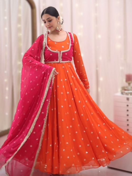 Orange Jacket Style Anarkali Suit Set