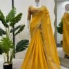 Yellow Color Beautiful Designer Saree on Tibby Silk Fabric