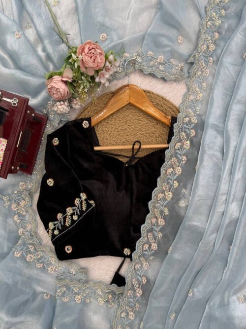 Sea Grey Fendy Silk Heavy Saree