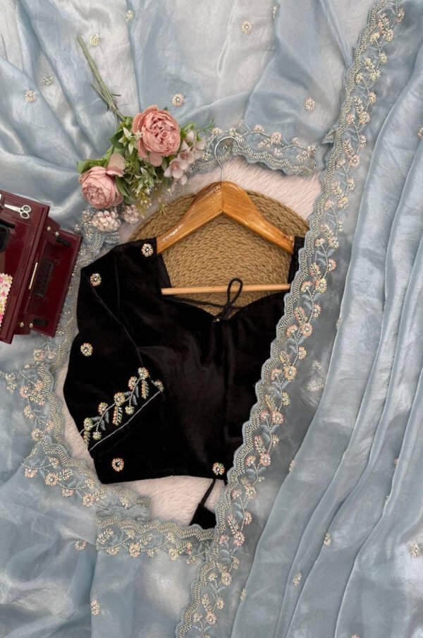 Sea Grey Fendy Silk Heavy Saree