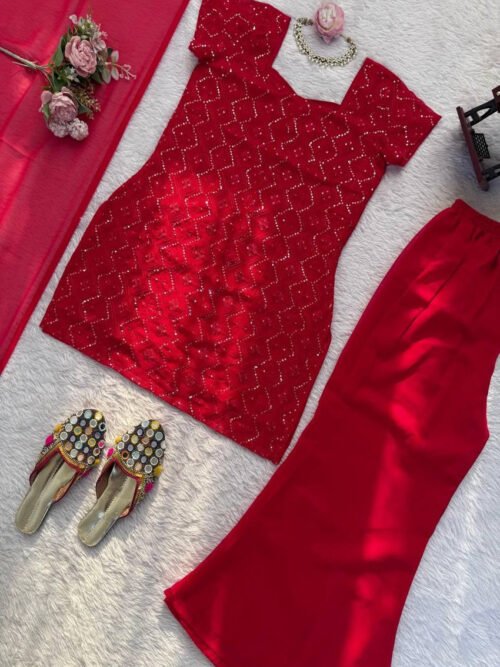 Vibrant Red Georgette Kurti Set