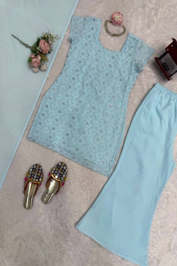 90s Iconic Sky Blue Kurti Set