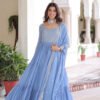 Vista Blue Georgette Designer Gown