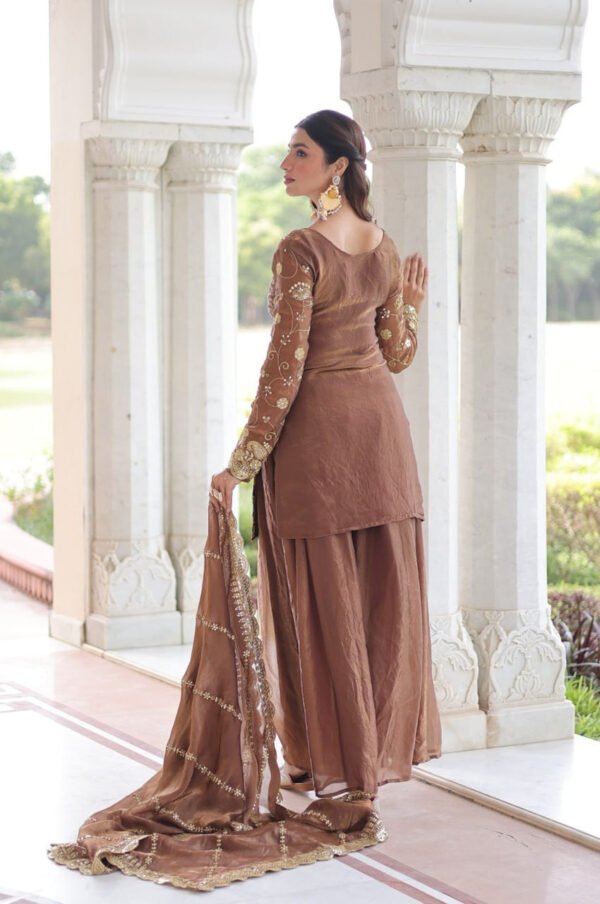 Bronze Color Fendy Silk Sharara Set