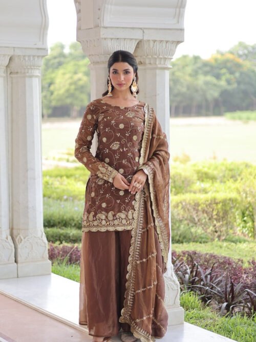 Bronze Color Fendy Silk Sharara Set