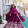 Mulberry Wine Rangoli Silk Gown Set