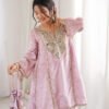 Premium Metallic Pink Real Mirror Work Suit Set in HO Fabric