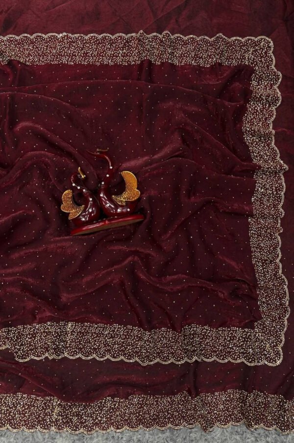 Cherry Oak Space Silk Heavy Saree with Original Jarkhan Diamond Work