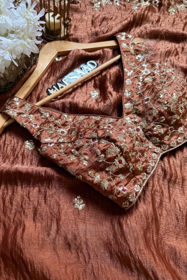 Rust Copper Fendy Chiffon Saree