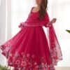 Rani Pink Flower Print Organza Silk Anarkali Suit Set
