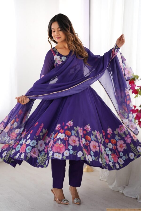Royal Purple Organza Silk Anarkali Suit Set