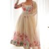 Floral Elegance: Cream Color Flower Print Anarkali with Zari Work and Dupatta