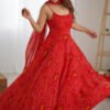 Red Bandhej Print Chiffon Anarkali Gown with Dupatta