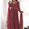 Maroon Kalamkari Print Ready-to-Wear Gown with Dupatta