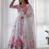 Get Ready to Turn Heads with this Elegant White Floral Print Anarkali Set
