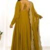 Mustard Chanderi Roman Silk Anarkali Gown with Embroidered Dupatta