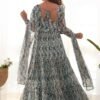 Suratikart Light Blue Zigzag Print Georgette Gown with Dupatta