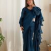 Blue Color Party Wear Pre-Wrapped Ruffle Saree