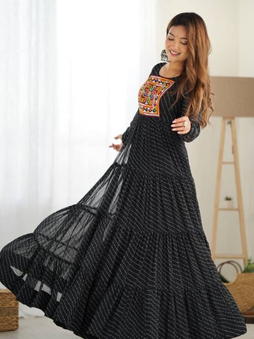 Black Laheriya Print Traditional Gown
