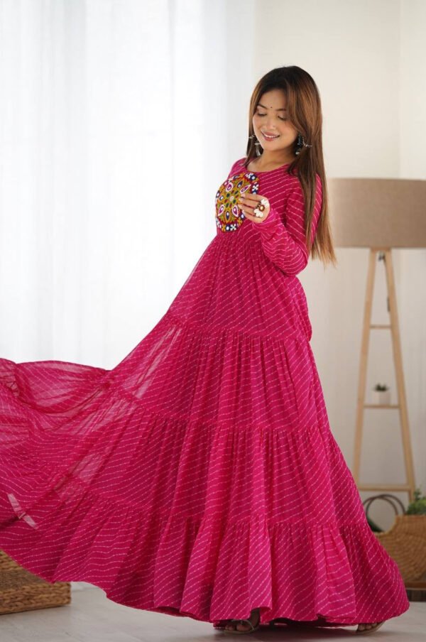 Rani Pink Laheriya Print Traditional Gown