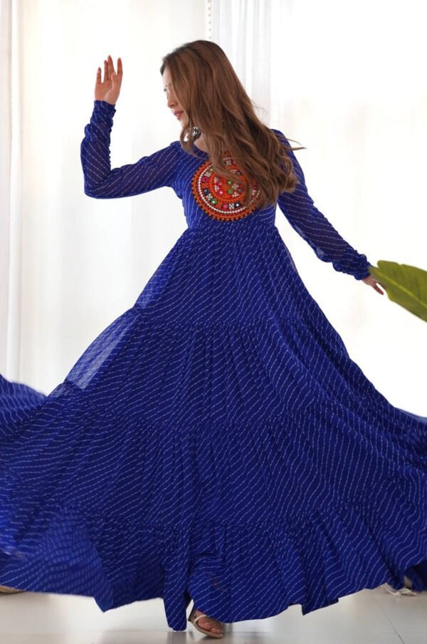 Blue Laheriya Print Traditional Gown