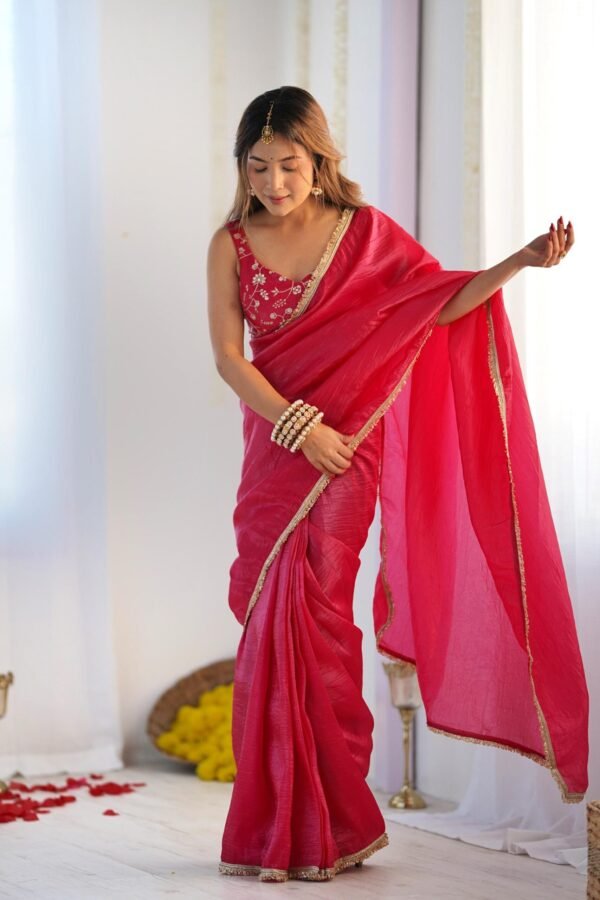 Premium Gold Crush Tissue Silk Ready-to-Wear Saree with Stitched Blouse