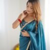 Luxurious Teal Blue Saree in Gold Crush Tissue Silk