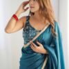 Luxurious Teal Blue Saree in Gold Crush Tissue Silk