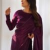 Wine Velvet Ready-to-Wear Saree with Fully Stitched Blouse