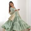 Pistachio Green Roman Silk Four-Layer Anarkali Gown Set