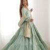 Pistachio Green Roman Silk Four-Layer Anarkali Gown Set