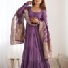 Lavender Heavy Roman Silk Chanderi Anarkali Suit Set