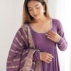 Lavender Heavy Roman Silk Chanderi Anarkali Suit Set