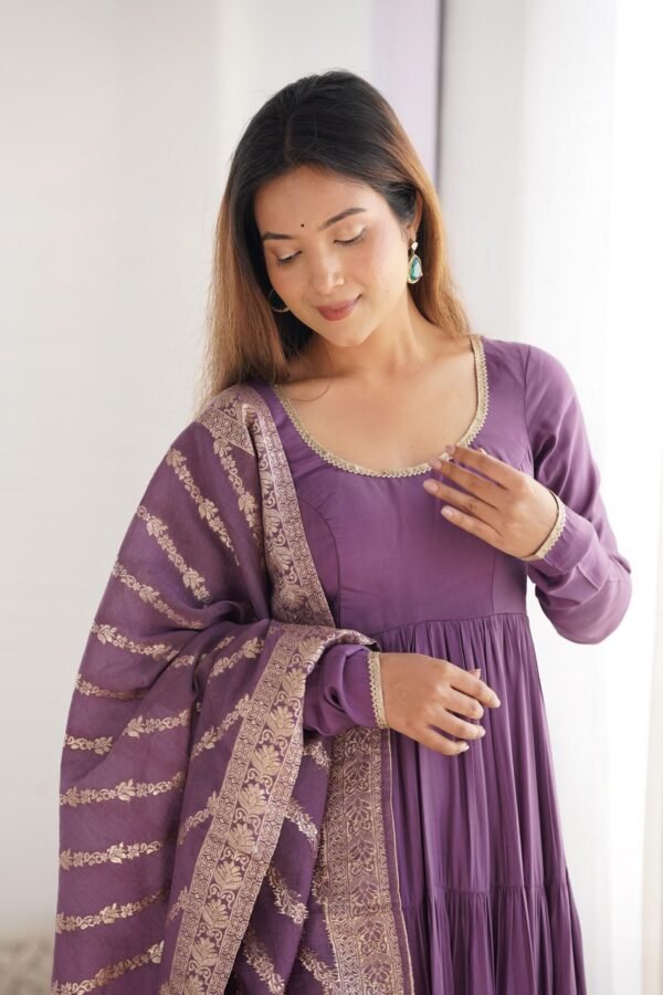 Lavender Heavy Roman Silk Chanderi Anarkali Suit Set