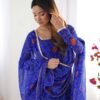 Royal Blue Bandhej Print Anarkali Suit Set