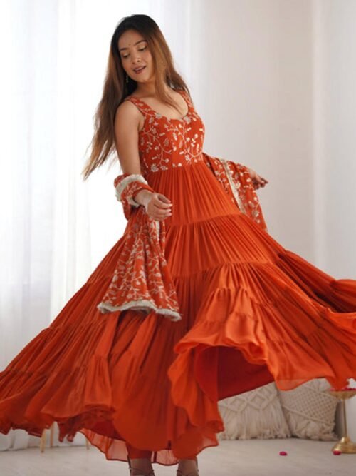 Elegant Orange Anarkali Set for Special Occasions