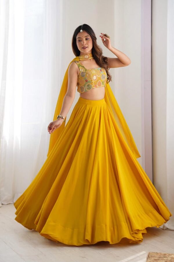 Yellow Color Fully Flared Lehenga Choli with Intricate Embroidery